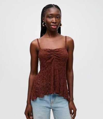 Blusa Peplum en Encaje con Bretel Fino