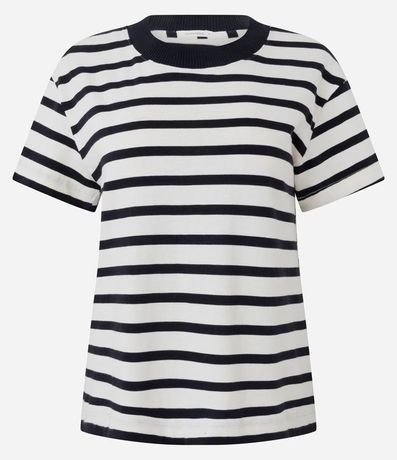 Blusa Rayada en Algodón con Cuello Contrastante