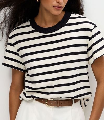 Blusa Rayada en Algodón con Cuello Contrastante 4