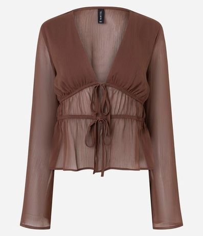 Blusa Manga larga en Chiffon con Escote V