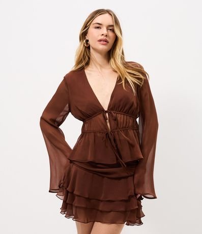 Blusa Manga larga en Chiffon con Escote V