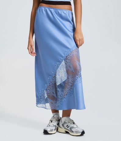 Pollera Midi en Satén con Entremedio de Encaje 3