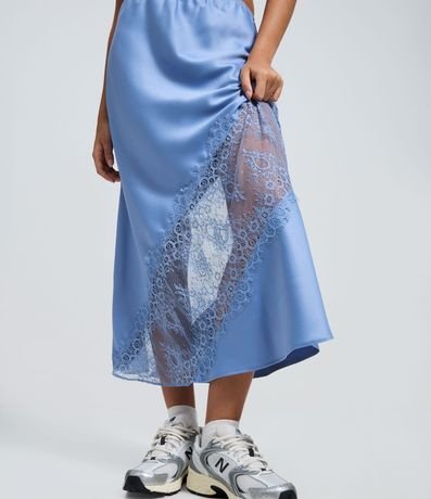 Pollera Midi en Satén con Entremedio de Encaje 4