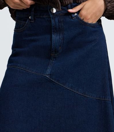 Pollera Midi en Jeans con Cintura Alta y Recorte Delantero 4