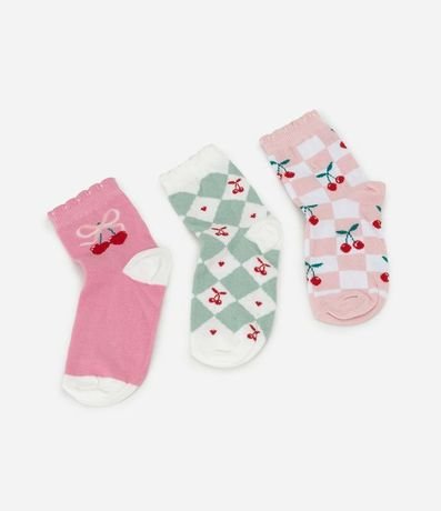 Kit 03 Pares de Medias Infantil con Estampa de Cerezas – Talle 19 a 34 2