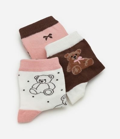 Kit 03 Pares de Medias Infantil con Estampa de Osito – Talle 19 a 34 3