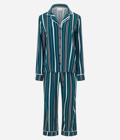 Pijama Largo Americano en Viscosa con Estampa de Rayas 5