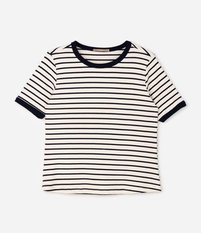 Blusa Rib Rayada con Cuello Contrastante Curve & Plus Size