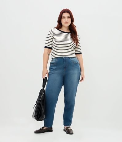 Blusa Rib Rayada con Cuello Contrastante Curve & Plus Size 5