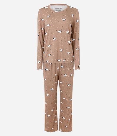 Pijama Larga con Estampa Floral de Snoopy