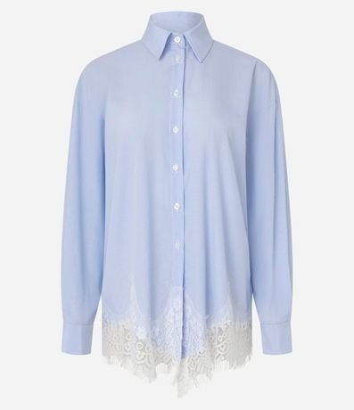 Camisa Oversize de Tricoline con Rayas y Detalle de Renda 5