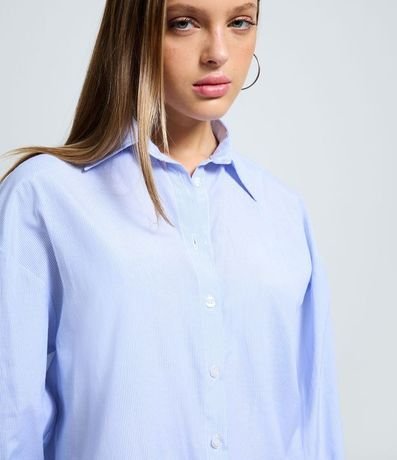 Camisa Oversize de Tricoline con Rayas y Detalle de Renda 3