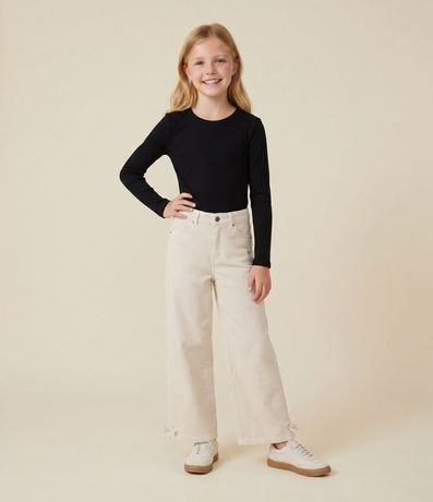 Pantalón Wide Infantil en Sarga Cotelê con Ruedo Ajustable – Talle 5 a 16 años