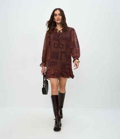 Vestido Corto con Volados y Estampa de Paisley