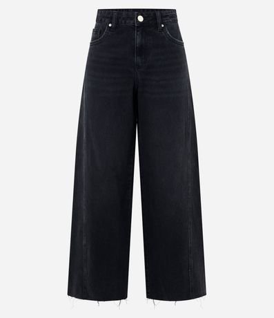 Pantalón Wide en Jeans con Cintura Mediana y Recortes