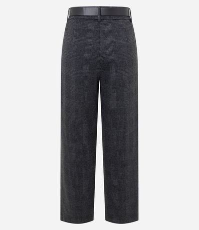 Pantalón Recto en Punto Roma con Estampa de Cuadros y Cinturón 2