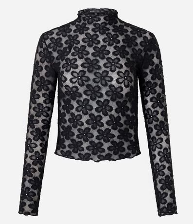 Blusa en Encaje Floral con Cuello Alto 5