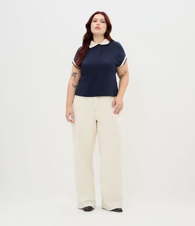 Blusa Boxy en Malla Piquet con Cuello Polo Curve & Plus Size 2