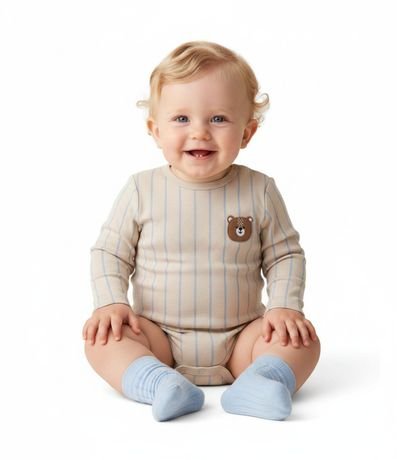 Body Bebé Listrado con Carita de Oso en Relieve – Talle 0 a 18 Meses 1