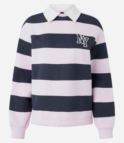 Buzo Algodón con Estampa de Rayas y Cuello Polo 5