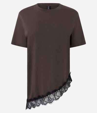Remera Alargada en Algodón con Ruedo Asimétrico en Encaje 5