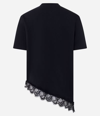 Remera Alargada en Algodón con Ruedo Asimétrico en Encaje 3