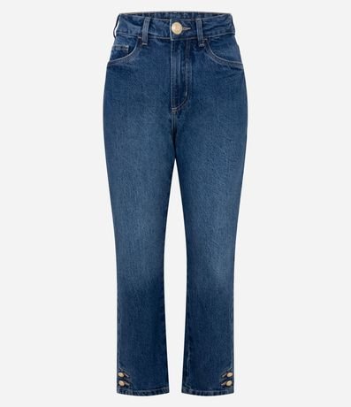 Pantalón Recto Cropped Jeans con Cintura Alta y Botones en el Ruedo 5
