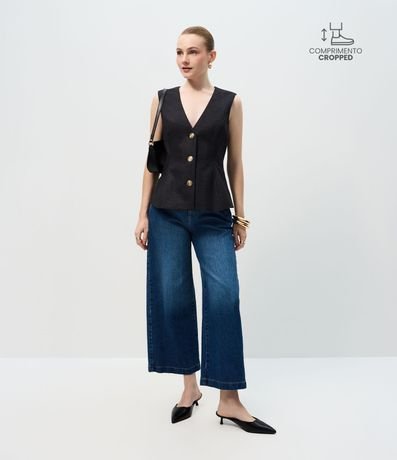 Pantalón de jean Wide Cropped com  Cintura Alta
