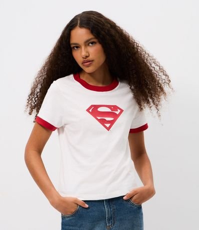 Remera en Algodón con Estampa de SuperGirl y Contrastes
