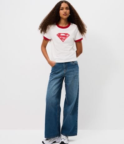 Remera en Algodón con Estampa de SuperGirl y Contrastes 2