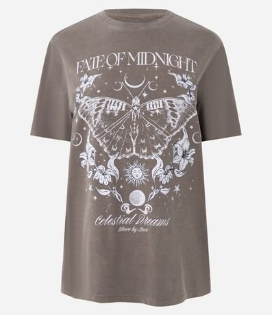 Remera Estampada con Lettering Fate of Midnight y Desteñida 5
