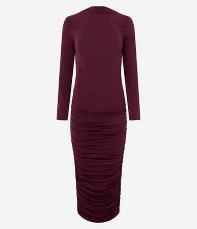 Vestido Midi en Microfibra con Escote Canoa y Frunzidos Laterales