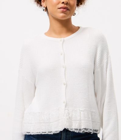 Cardigan en Punto con Botones y Detalle de Ruedo de Encaje 3