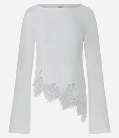 Blusa Femenina en Algodón con Cuello Bote y Detalle de Encaje 5