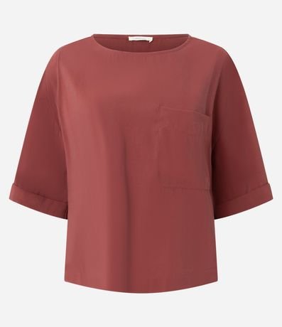 Blusa Amplia en Viscosa con Aplicación de Bolsillo Delantero
