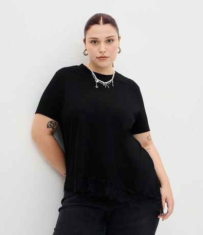 Blusa Manga Corta con Encaje Irregular en el Ruedo Curve & Plus Size