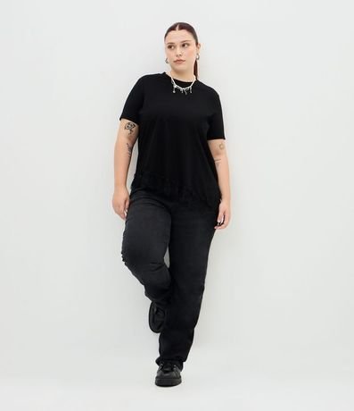 Blusa Manga Corta con Encaje Irregular en el Ruedo Curve & Plus Size 2