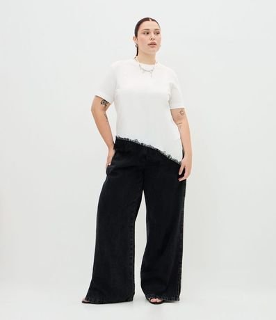 Blusa Manga Corta con Encaje Irregular en el Ruedo Curve & Plus Size 2