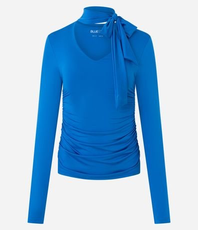 Blusa Fruncida en Microfibra con Escote V y Cuello Lazo 5