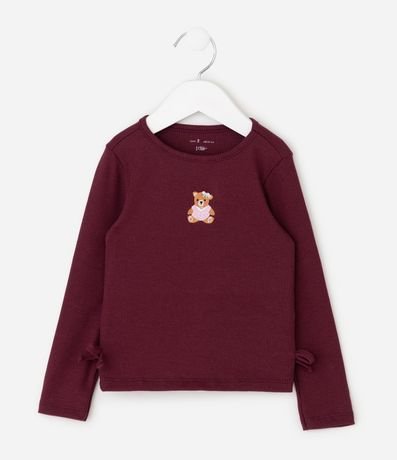 Blusa Infantil Slim con Bordado de Osito y Moñitas Laterales – Talle 1 a 6 años
