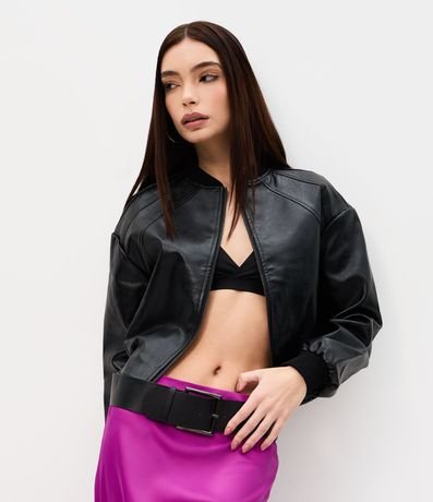 Campera Bomber en PU con Cuello Alto