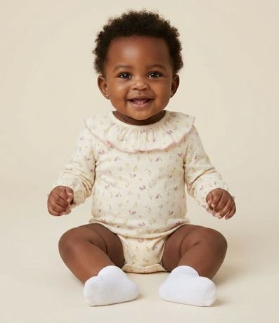 Body Infantil con Cuello Muñeca y Estampa Floral – Talle 0 a 18 Meses