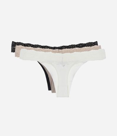 Kit 03 Bombachas Bikini Hilo con Cintura de Encaje 2