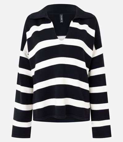 Blusa de Frio en Punto Listrado con Cuello Polo 5