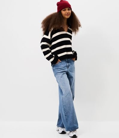 Blusa de Frio en Punto Listrado con Cuello Polo 2