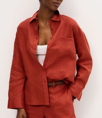 Camisa Oversized en Lino con Bolsillo en el Pecho 4