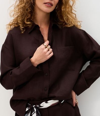 Camisa Oversized en Lino con Bolsillo en el Pecho 4