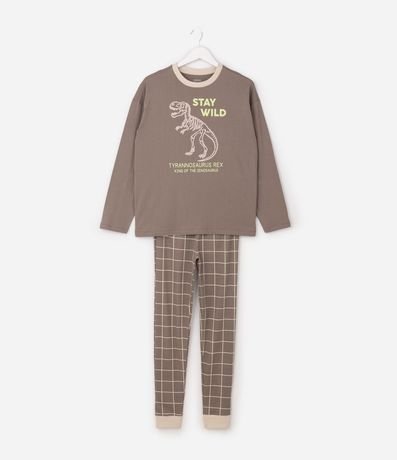 Pijama Largo Infantil con Estampado Dinosaurio y de Cuadros – Talle 5 a 14 años 2