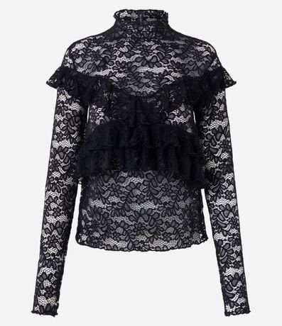Blusa de Encaje Manga Larga con Volados 5