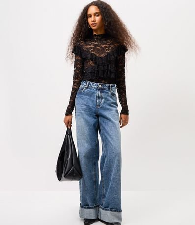 Blusa de Encaje Manga Larga con Volados 2